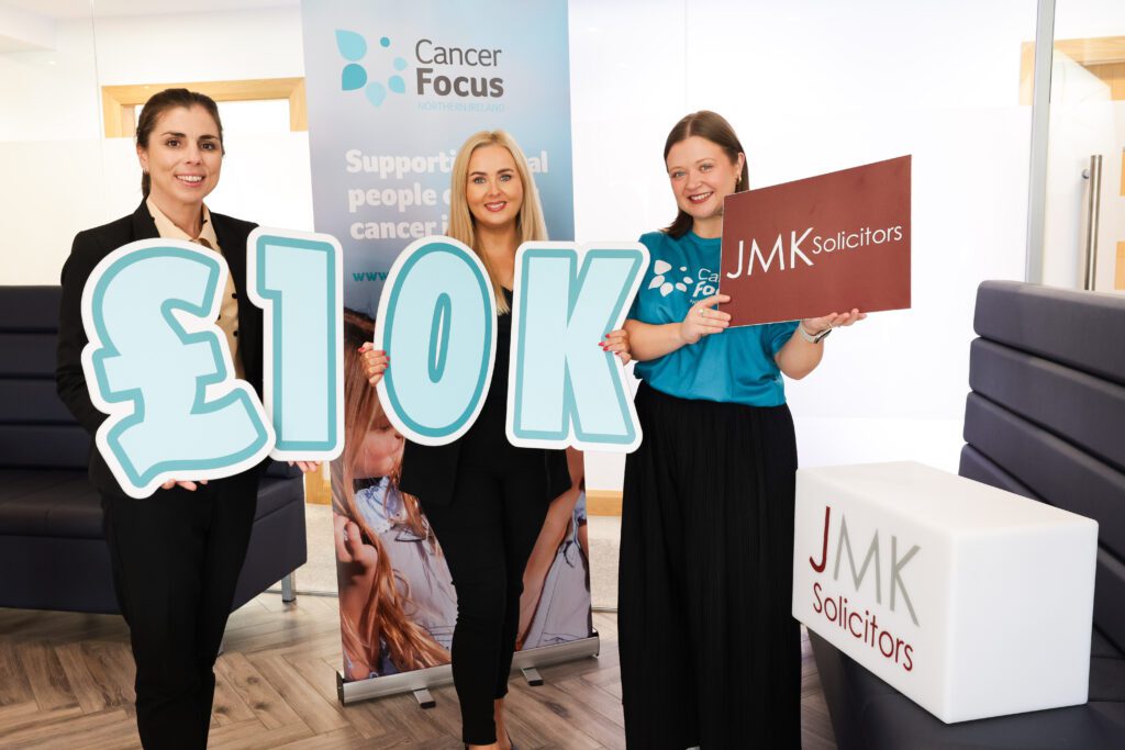 JMK Solicitors, CRASH Services, and Granite Exchange in Northern Ireland has raised £10,000 for Cancer Focus Northern Ireland